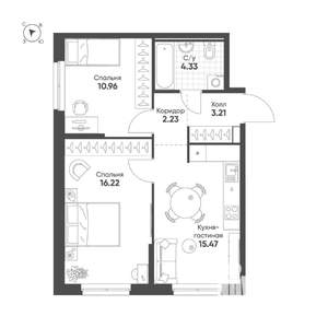 2-к квартира, строящийся дом, 52м2, 3/25 этаж