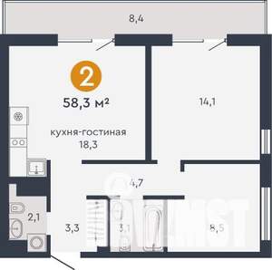 2-к квартира, вторичка, 58м2, 14/18 этаж