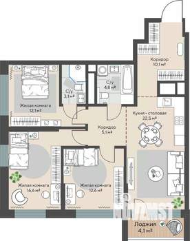 3-к квартира, строящийся дом, 89м2, 8/30 этаж