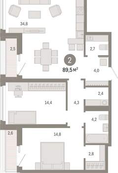 2-к квартира, вторичка, 89м2, 6/8 этаж