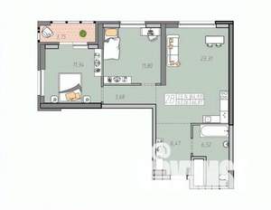 2-к квартира, строящийся дом, 65м2, 27/33 этаж