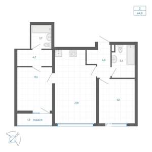 2-к квартира, вторичка, 65м2, 3/32 этаж