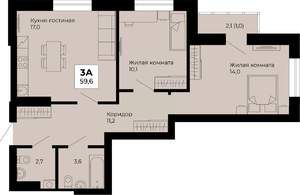 2-к квартира, строящийся дом, 60м2, 8/25 этаж