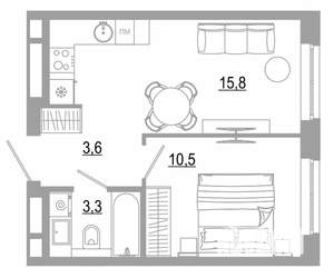 1-к квартира, вторичка, 33м2, 12/25 этаж