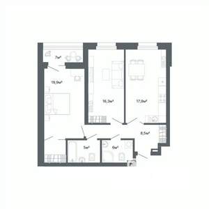 2-к квартира, вторичка, 71м2, 14/25 этаж