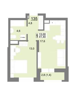 1-к квартира, вторичка, 41м2, 16/26 этаж
