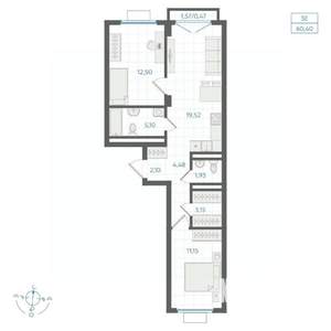 2-к квартира, строящийся дом, 60м2, 3/4 этаж