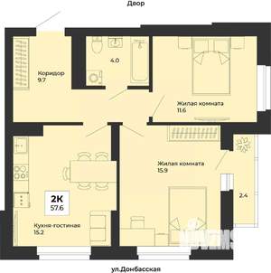 2-к квартира, строящийся дом, 58м2, 9/25 этаж