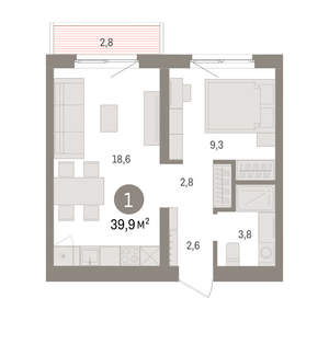 1-к квартира, вторичка, 40м2, 2/15 этаж