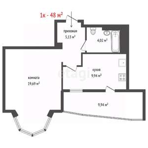 1-к квартира, вторичка, 48м2, 2/9 этаж