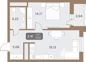 2-к квартира, вторичка, 45м2, 6/24 этаж