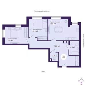 2-к квартира, вторичка, 71м2, 1/19 этаж