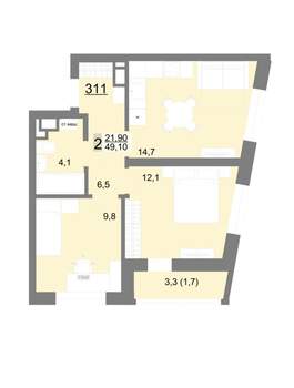 2-к квартира, вторичка, 49м2, 13/18 этаж
