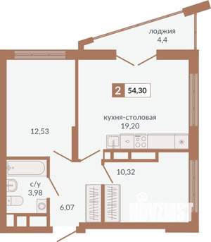 2-к квартира, строящийся дом, 54м2, 30/31 этаж