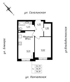 1-к квартира, строящийся дом, 36м2, 16/25 этаж