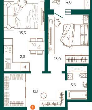 2-к квартира, вторичка, 51м2, 18/26 этаж