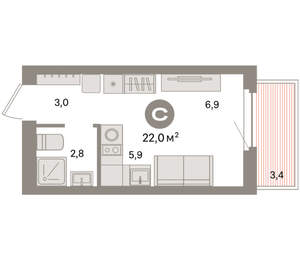 Студия квартира, вторичка, 22м2, 7/16 этаж