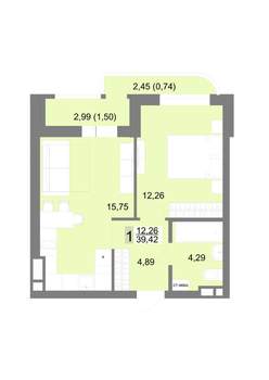 1-к квартира, строящийся дом, 39м2, 12/22 этаж