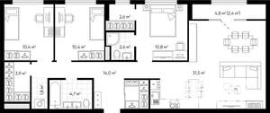 3-к квартира, вторичка, 94м2, 12/24 этаж