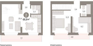 2-к квартира, вторичка, 69м2, 8/9 этаж