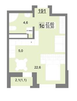 Студия квартира, вторичка, 33м2, 22/26 этаж