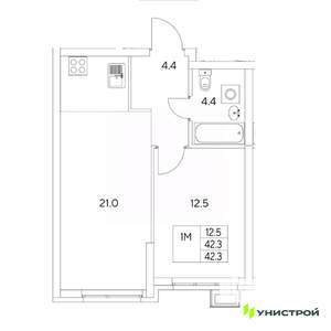 1-к квартира, вторичка, 42м2, 3/31 этаж