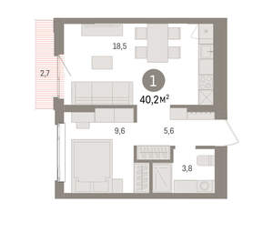 1-к квартира, вторичка, 40м2, 4/25 этаж