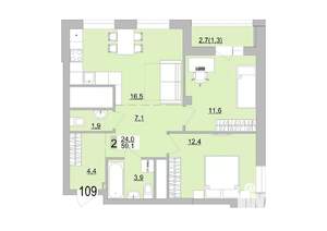 2-к квартира, вторичка, 59м2, 16/24 этаж
