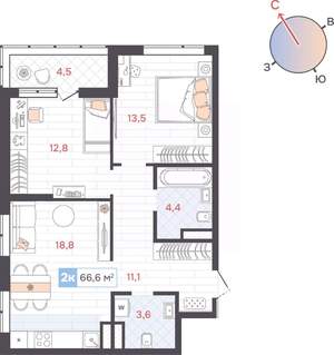 2-к квартира, вторичка, 67м2, 4/31 этаж