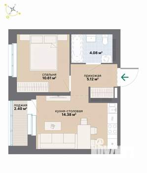 1-к квартира, вторичка, 37м2, 7/9 этаж