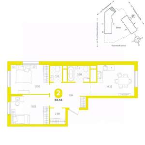 2-к квартира, вторичка, 60м2, 9/24 этаж