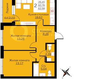 3-к квартира, вторичка, 61м2, 2/25 этаж