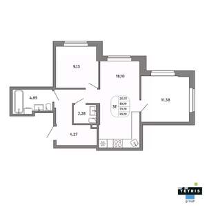 3-к квартира, вторичка, 55м2, 27/32 этаж