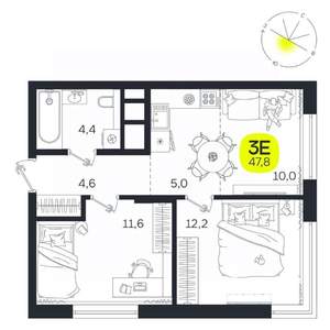 3-к квартира, вторичка, 48м2, 23/27 этаж