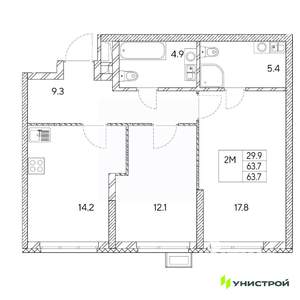 2-к квартира, вторичка, 64м2, 6/31 этаж