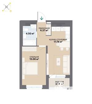 1-к квартира, вторичка, 45м2, 17/26 этаж