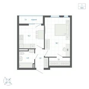 1-к квартира, вторичка, 43м2, 22/32 этаж