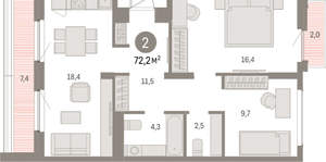 2-к квартира, вторичка, 72м2, 9/9 этаж
