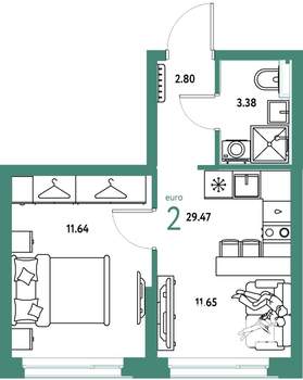 2-к квартира, вторичка, 29м2, 4/24 этаж