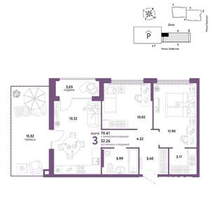 3-к квартира, вторичка, 71м2, 13/24 этаж