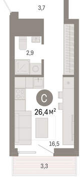 Студия квартира, вторичка, 26м2, 3/8 этаж