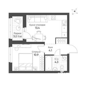 1-к квартира, вторичка, 34м2, 13/16 этаж