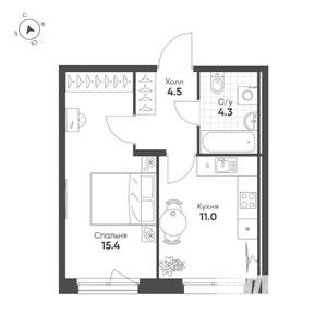 1-к квартира, строящийся дом, 35м2, 4/16 этаж