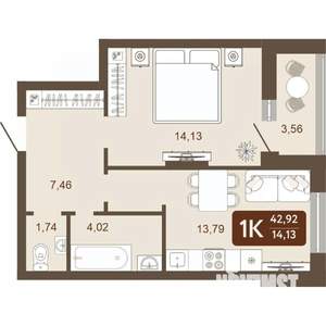 1-к квартира, вторичка, 43м2, 22/24 этаж