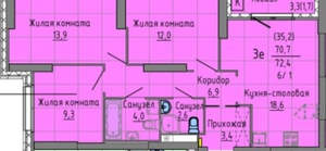 3-к квартира, вторичка, 72м2, 8/32 этаж