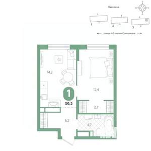 1-к квартира, вторичка, 39м2, 2/16 этаж