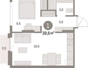 1-к квартира, вторичка, 40м2, 6/9 этаж