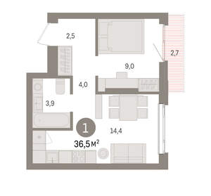 1-к квартира, вторичка, 37м2, 5/25 этаж