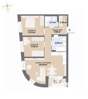 2-к квартира, вторичка, 73м2, 6/26 этаж