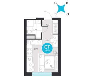 Студия квартира, строящийся дом, 23м2, 5/23 этаж